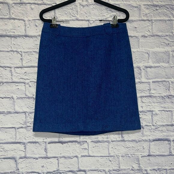 Blue Wool Skirt A Line Herringbone Tweed Royal Blue Talbots Size 8P - Picture 1 of 9
